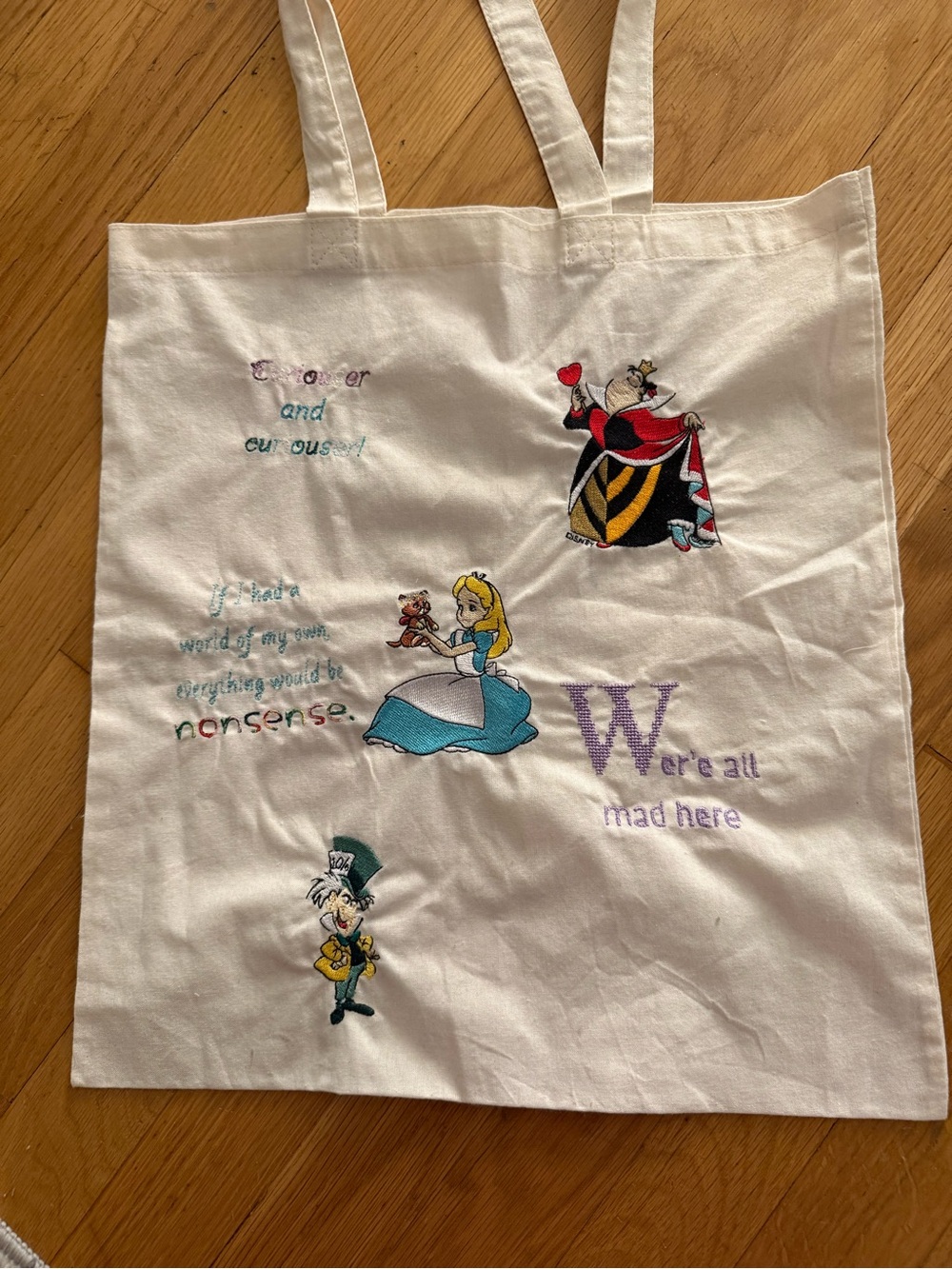 Disney White Alice in Wonderland Embroidered Canvas Tote - embroidered